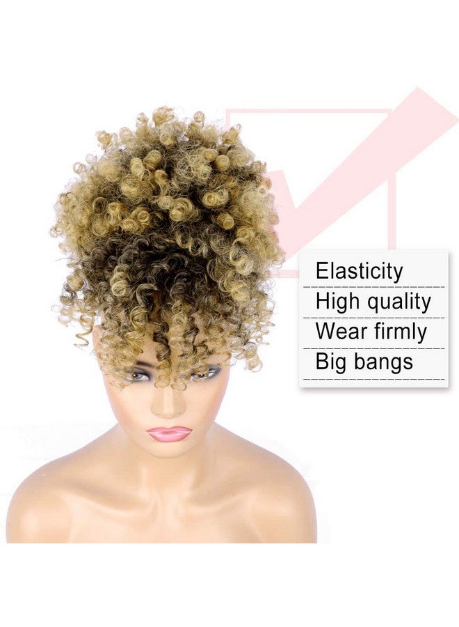 إنترانسد ستايلز ذيل حصان برباط مع غرة، ذيل حصان منتفخ مجعد قصير مع غرة، تسريحة شعر ملفوفة للنساء (T27) - Image 1