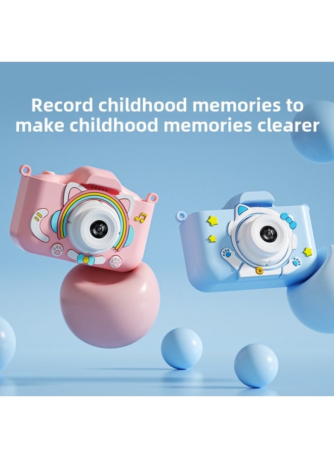 Kitty HD Cartoon Video Children Digital Camera Small SLR Dual Camera Mini Toy Camera-Color:Blue Robot Cat (Configuration + High-definition Dual Camera) + 64g Memory Card + Exquisite Packaging  - Image 2