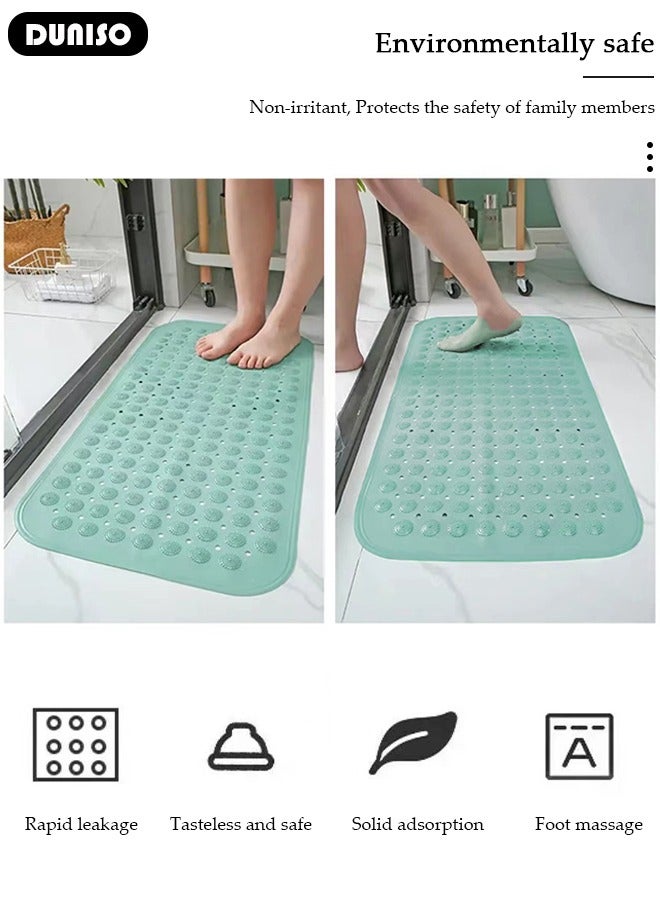 DUNISO Anti Slip Bathroom Mat Shower Mat Waterproof Mat Foot Massage Mat With Drain Holes And Suction Cups 44*75cm Bath Mat For Tub, Toilet And Bathroom Floors Green - Image 2