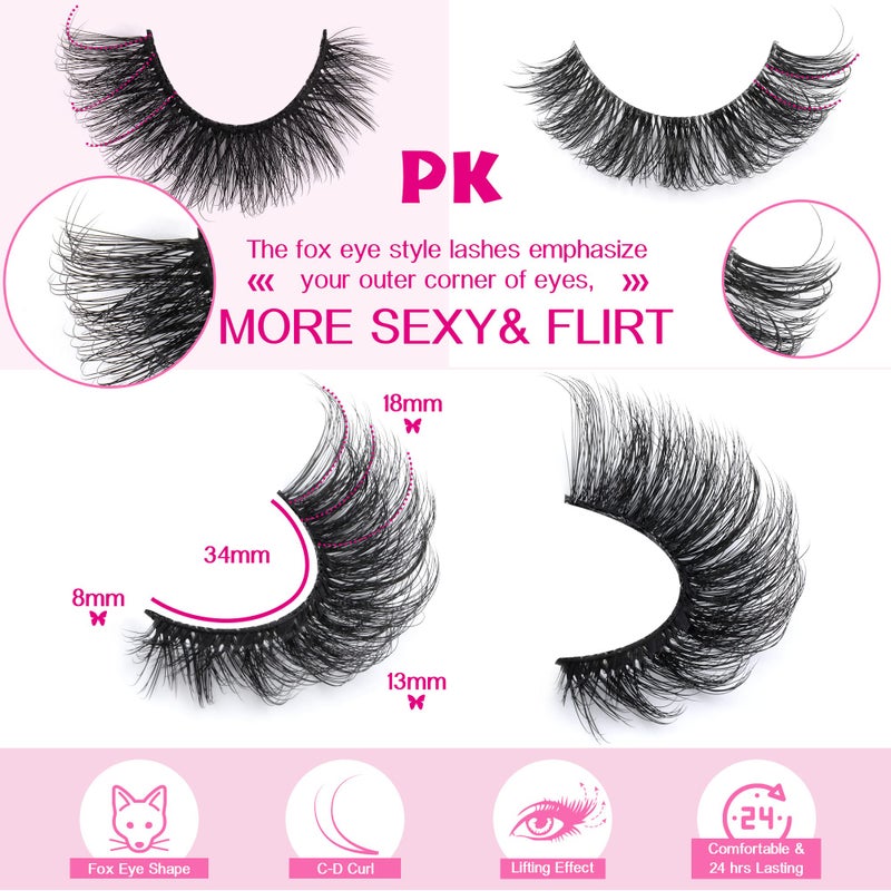 JIMIRE Faux Mink Lashes Fluffy Cat Eye Natural False Eyelashes Volume Wispy Fox Eye Crossed 17MM Thick Fake Lashes Look Like Eyelash Extensions PestaÃ±as 7 Pairs Pack - Image 2