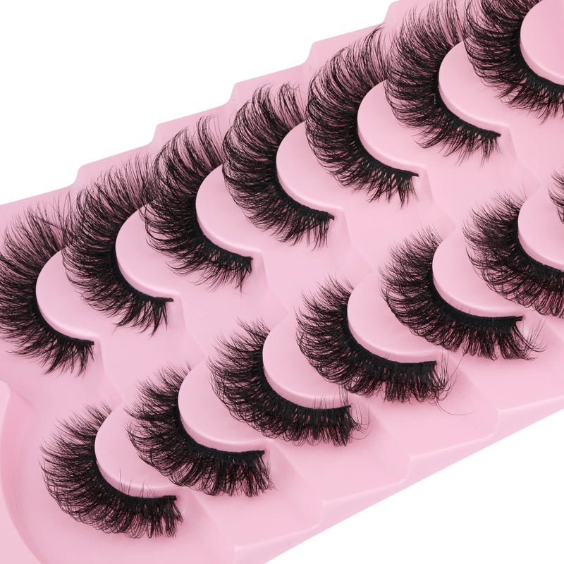 JIMIRE Faux Mink Lashes Fluffy Cat Eye Natural False Eyelashes Volume Wispy Fox Eye Crossed 17MM Thick Fake Lashes Look Like Eyelash Extensions PestaÃ±as 7 Pairs Pack - Image 4