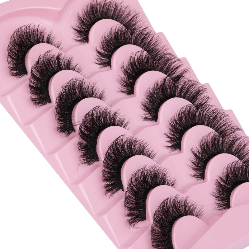 JIMIRE Faux Mink Lashes Fluffy Cat Eye Natural False Eyelashes Volume Wispy Fox Eye Crossed 17MM Thick Fake Lashes Look Like Eyelash Extensions PestaÃ±as 7 Pairs Pack - Image 5