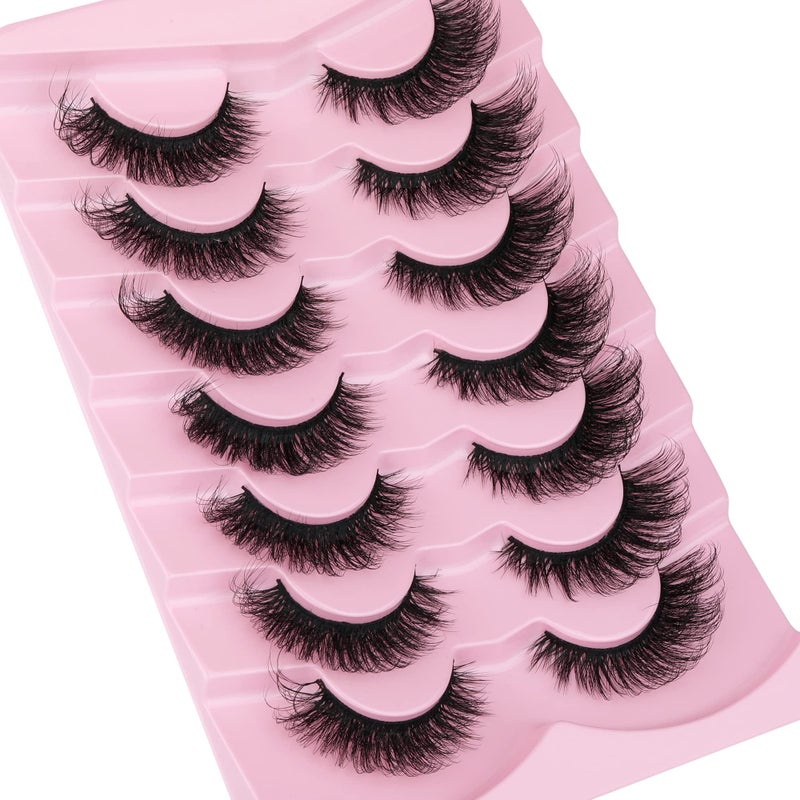 JIMIRE Faux Mink Lashes Fluffy Cat Eye Natural False Eyelashes Volume Wispy Fox Eye Crossed 17MM Thick Fake Lashes Look Like Eyelash Extensions PestaÃ±as 7 Pairs Pack - Image 3