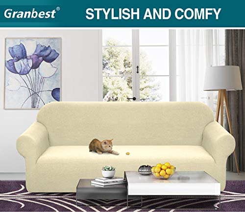 Granbest Premium Water Repellent Sofa Cover High Stretch Couch Slipcover Super Soft Fabric Couch Cover (Beige, X-Large) - Image 2