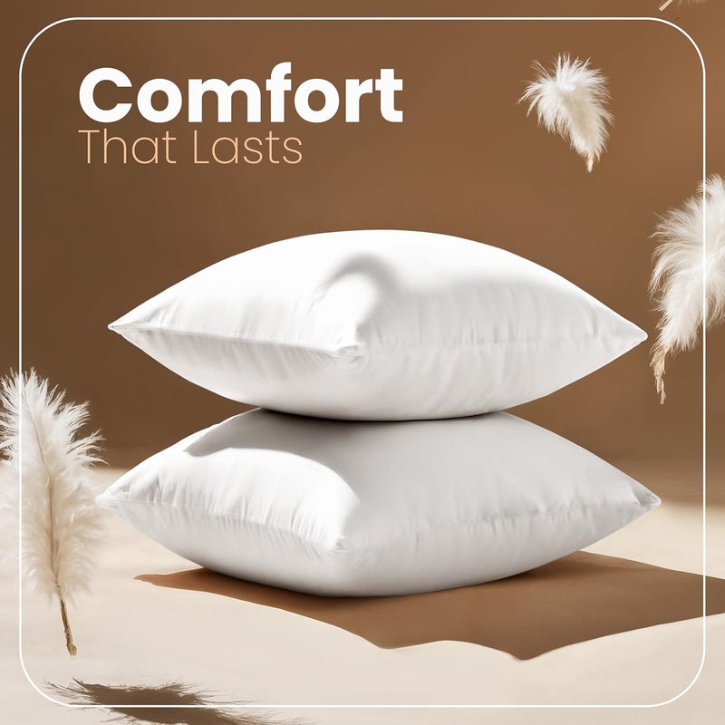 Throw Pillows Insert (Pack of 2, White) - 20 x 20 Inches Bed and Couch Pillows - Indoor Decorative Pillows - Image 4