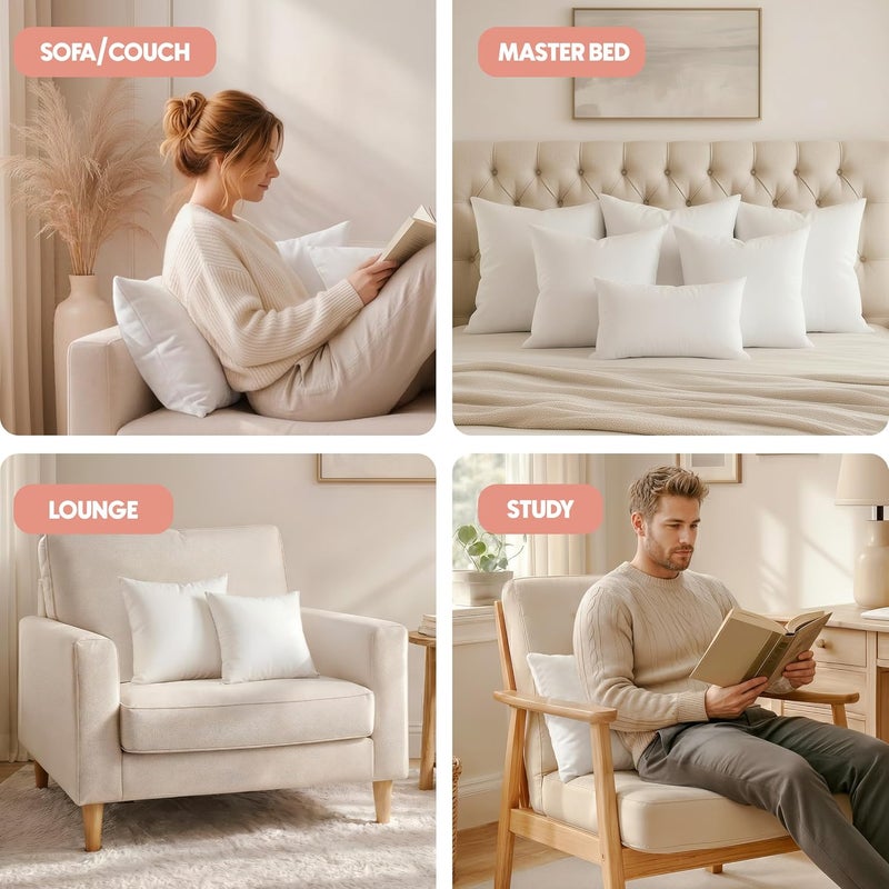 Throw Pillows Insert (Pack of 2, White) - 20 x 20 Inches Bed and Couch Pillows - Indoor Decorative Pillows - Image 5