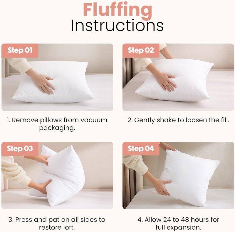 Throw Pillows Insert (Pack of 2, White) - 20 x 20 Inches Bed and Couch Pillows - Indoor Decorative Pillows - Image 3