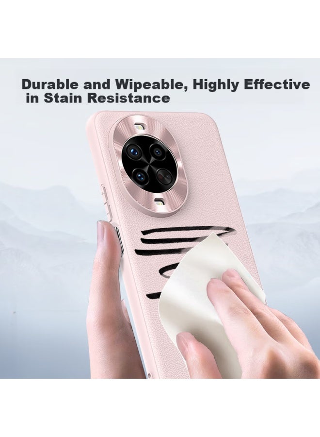 Stryfer Phone Case For Huawei Nova 14 Pro, Nova 14 Pro Protective Cover, Stylish Minimalist Metal Lens Full Protection Soft Edge High-End Style Plain Leather Women'S Version - Cherry Blossom Pink