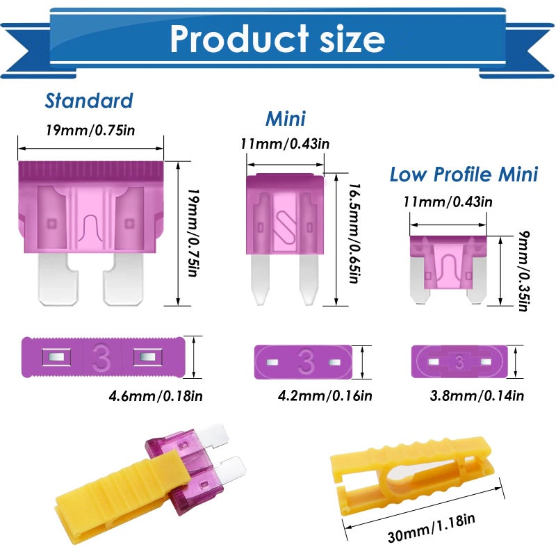 Eoppen 304Pcs Car Fuses Assortment Kit with Fuse Puller and Circuit Tester - Standard & Mini & Low Profile Mini Fuse Kit (3A 5A 7.5A 10A 15A 20A 25A 30A 35A 40A) - Image 3