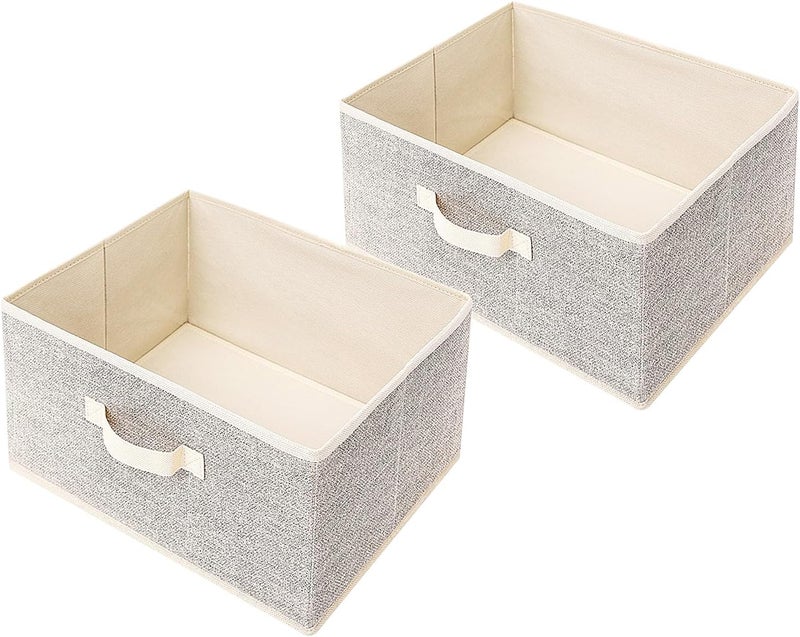 EITMOW Storage Baskets, 15.7 Inch Woven Fabric Bins, Storage Cubes with Reinforced Handles, Organizer Bins for Closet Shelves, Foldable, Clothes. (2PCS/Beige-15.7*11*7.8inch) - Image 1