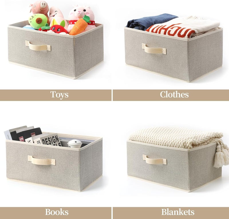 EITMOW Storage Baskets, 15.7 Inch Woven Fabric Bins, Storage Cubes with Reinforced Handles, Organizer Bins for Closet Shelves, Foldable, Clothes. (2PCS/Beige-15.7*11*7.8inch) - Image 5