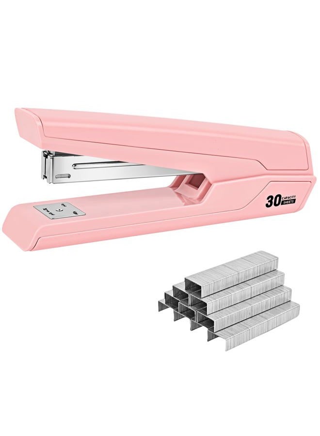 Kimuxo Metal Stapler with 830 Staples, Office Stapler, Staplers for Desk, 25-30 Sheet Capacity, Non-Slip, Pink - Image 1