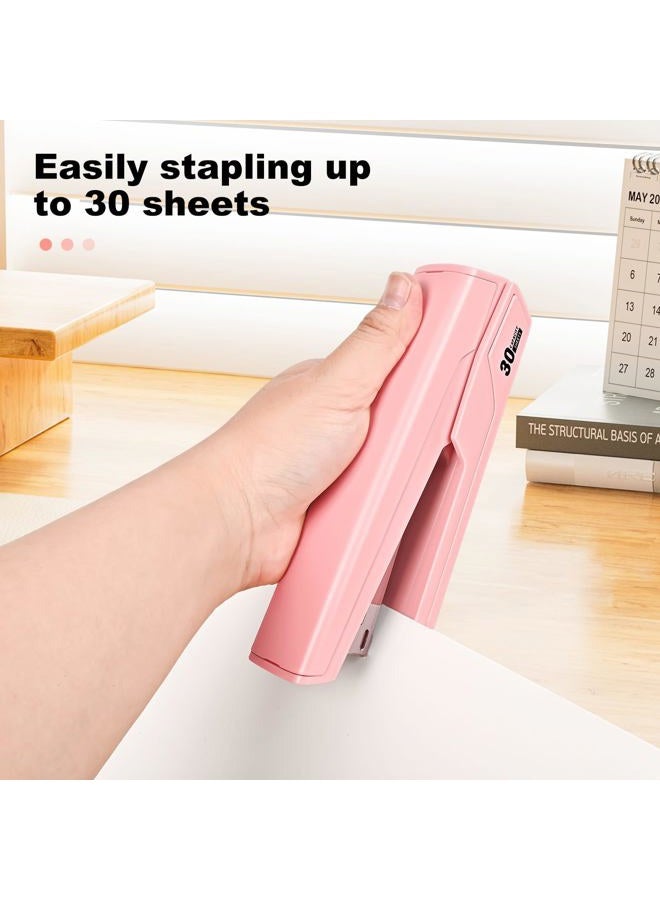 Kimuxo Metal Stapler with 830 Staples, Office Stapler, Staplers for Desk, 25-30 Sheet Capacity, Non-Slip, Pink - Image 2