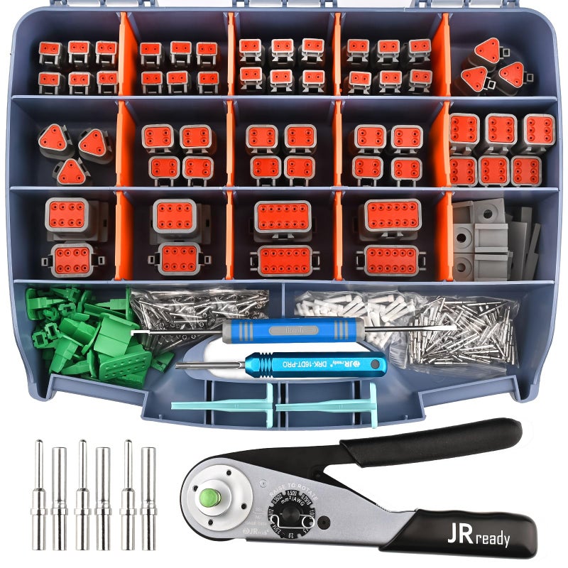 JRready DW5010 Deutsch Connector Kit 2 3 4 6 8 12 Pin IP68 Waterproof DT Connectors Kit with ACTM202 Adjustable Deutsch Crimp Tool Size 16 Solid Contact Pins 1620AWG - Image 2
