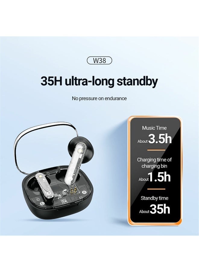 Celebrat TWS-W38 Transparent Bluetooth Earbuds V5.3 3.9g Lightweight HiFi Stereo Sound with Long Battery Life & Type-C Charging - Image 4