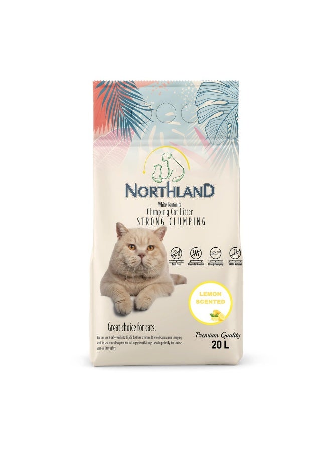 Northland Bentonite Clumping Cat Litter Lemon Scented 20L – Super Premium White Bentonite, Superior Odor Control & Strong Clumping