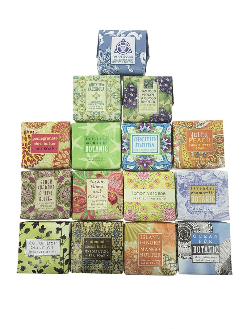 greenwich bay Soap Sampler Assorted 15 (1.9 oz Bar) Pack - Enriched with Shea Butter, Essential Oils, Natural Extracts (Custom Pack)