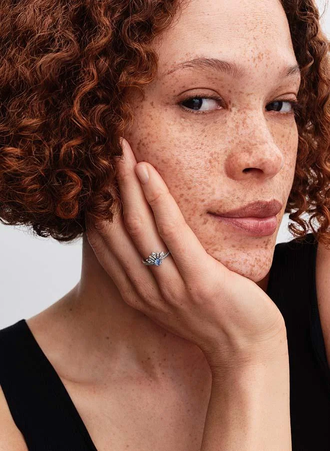 PANDORA  Disney Frozen sterling silver ring with water blue crystal and clear cubic zirconia for Women | Best Price UAE