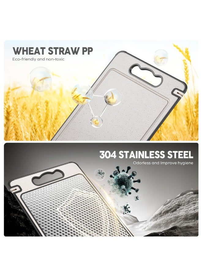 بواو لوح تقطيع فاخر من الفولاذ المقاوم للصدأ ذي الوجهين | تصميم شبكي مضاد للخدوش | أدوات مطبخ متينة، وغير سامة، وحواف سيليكون مضادة للانزلاق | فولاذ مقاوم للصدأ 304 وبلاستيك القش - Image 4