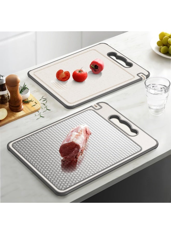 بواو لوح تقطيع فاخر من الفولاذ المقاوم للصدأ ذي الوجهين | تصميم شبكي مضاد للخدوش | أدوات مطبخ متينة، وغير سامة، وحواف سيليكون مضادة للانزلاق | فولاذ مقاوم للصدأ 304 وبلاستيك القش - Image 2