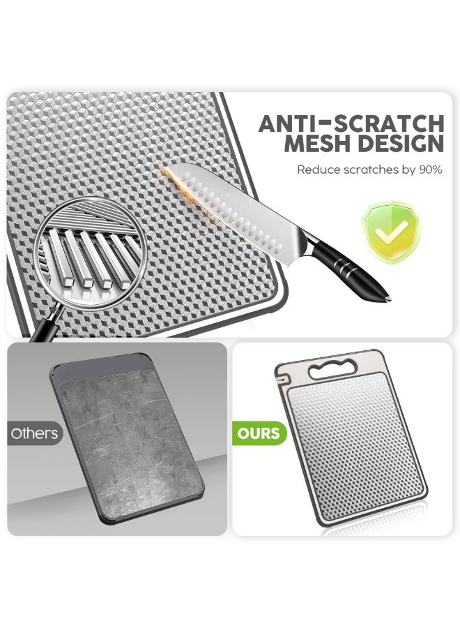 بواو لوح تقطيع فاخر من الفولاذ المقاوم للصدأ ذي الوجهين | تصميم شبكي مضاد للخدوش | أدوات مطبخ متينة، وغير سامة، وحواف سيليكون مضادة للانزلاق | فولاذ مقاوم للصدأ 304 وبلاستيك القش - Image 5