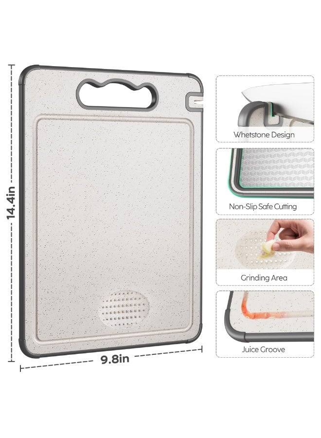 بواو لوح تقطيع فاخر من الفولاذ المقاوم للصدأ ذي الوجهين | تصميم شبكي مضاد للخدوش | أدوات مطبخ متينة، وغير سامة، وحواف سيليكون مضادة للانزلاق | فولاذ مقاوم للصدأ 304 وبلاستيك القش - Image 3