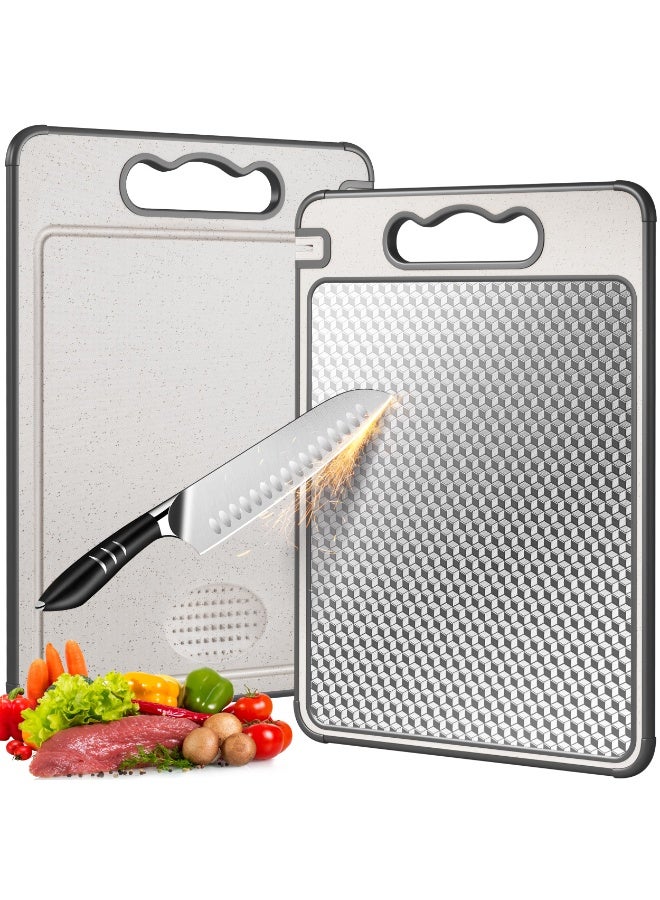 بواو لوح تقطيع فاخر من الفولاذ المقاوم للصدأ ذي الوجهين | تصميم شبكي مضاد للخدوش | أدوات مطبخ متينة، وغير سامة، وحواف سيليكون مضادة للانزلاق | فولاذ مقاوم للصدأ 304 وبلاستيك القش - Image 1