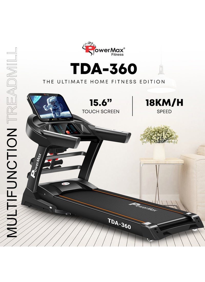 PowerMax Fitness TDA-360 (6.0HP Peak) Treadmill For Home, 15.6 inch HD Display, Auto-Incline, Auto-Lubrication, 12 pre-set programs, Max.Speed 18 Km/ph, Max User Weight 140 Kg, - pzsku/Z5F7230C1EFEA4D74215BZ/45/_/1737371961/4f1f3531-d6e4-4b52-9bf3-b34bfdb3c4c5