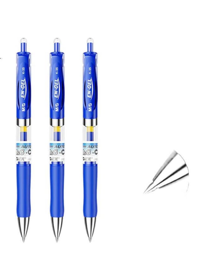 M.G Chenguang (M&G) Retractable Gel Pen K35/0.5Mm Blue Gel Pen, Classic Retractable Bullet Tip, Carbon Ink Signing Pen, Blue Pen, Water-Based Pen, Signing Pen, 3 Pens (With 1 Eraser Included) - Image 3