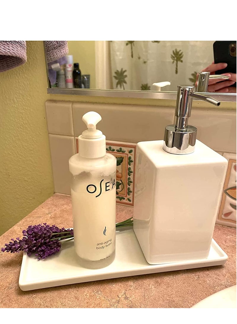 SOLARAE Ceramic Tray for Kitchen Sink, Ceramic Vanity Toothbrush Tray, Small Tray for Bathroom Countertop Jewelry, Perfume, Cosmetics Towel Holder for Decoration Bathroom, Kitchen, Counter, Restroom - Image 2