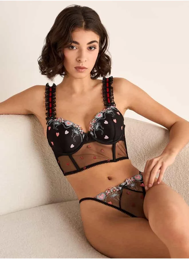 فاف Embroidered Corset Bra and Briefs Set