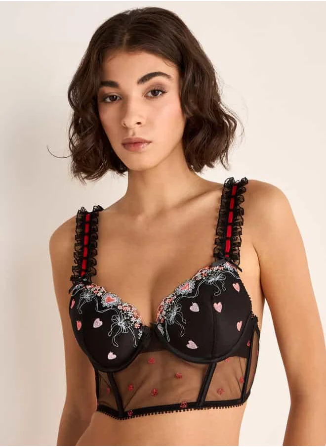 فاف Embroidered Corset Bra and Briefs Set