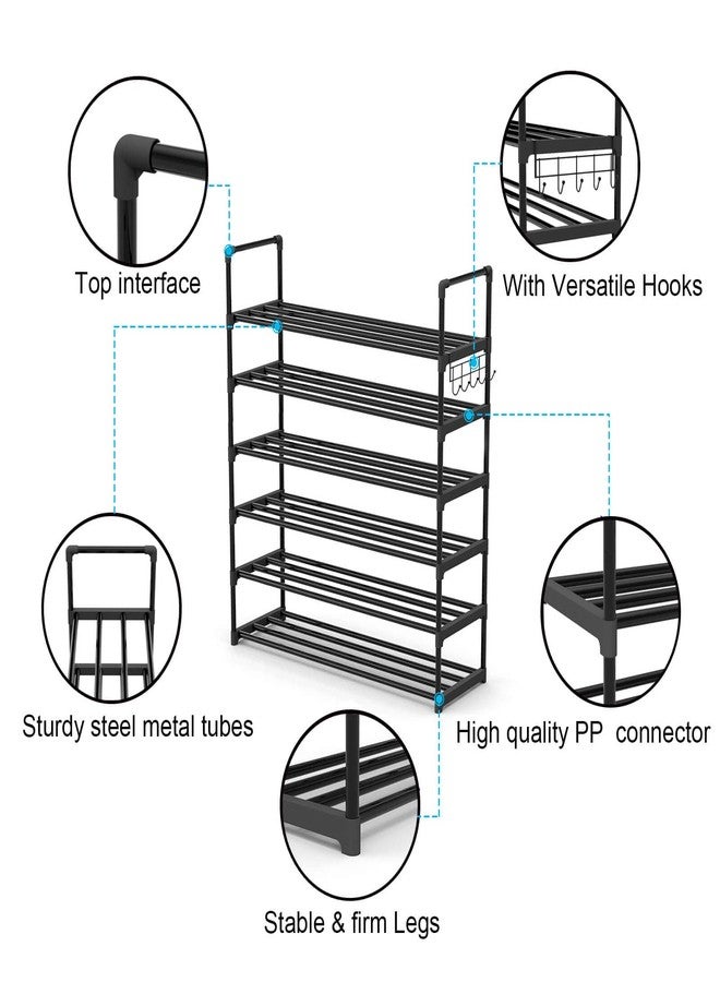 Hsscblet 6 Tiers Metal Shoe Rack,Adjustable Shoe Shelf Storage Organizer with Hooks,Stackable Boot & Shoe Storage,for Entryway,Hallway,Closet,Black - Image 5
