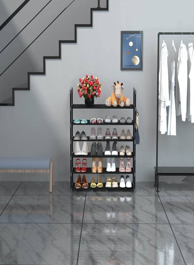 Hsscblet 6 Tiers Metal Shoe Rack,Adjustable Shoe Shelf Storage Organizer with Hooks,Stackable Boot & Shoe Storage,for Entryway,Hallway,Closet,Black - Image 2