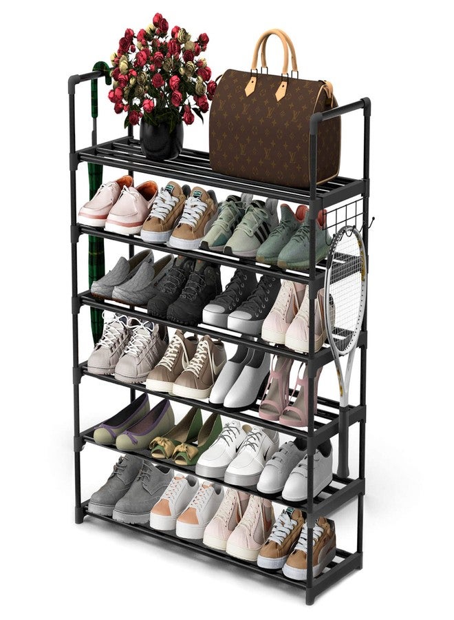Hsscblet 6 Tiers Metal Shoe Rack,Adjustable Shoe Shelf Storage Organizer with Hooks,Stackable Boot & Shoe Storage,for Entryway,Hallway,Closet,Black - Image 1