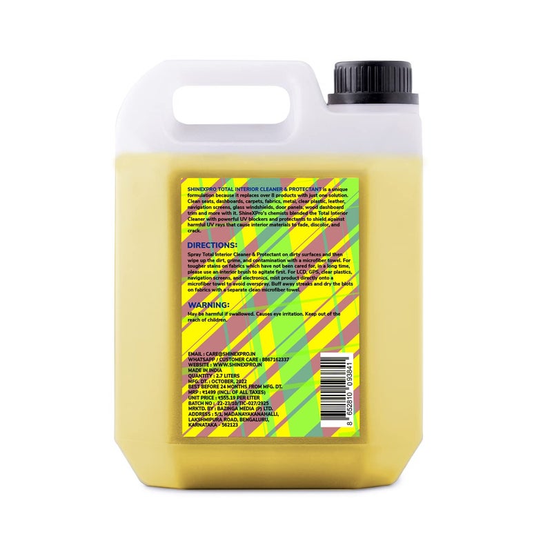 ShineXPro Car Interior Cleaner and Protectant - Citrus Scent - Safe As a Car Seat Cleaner and For All Interior Surfaces Including Leather and Fabric - Infused UV Blockers Protect From Fading (2.7L) - Image 2