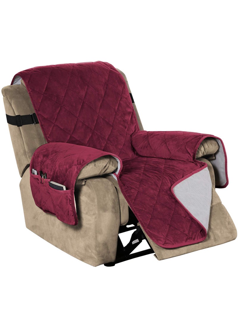 Flamingo P Flamingo P Recliner Covers Velvet Slip Resistant Recliner Sofa Slipcover Seat Width Up to 28 Couch Furniture Protector with 2 Elastic Straps Recliner Cover  Burgundy 