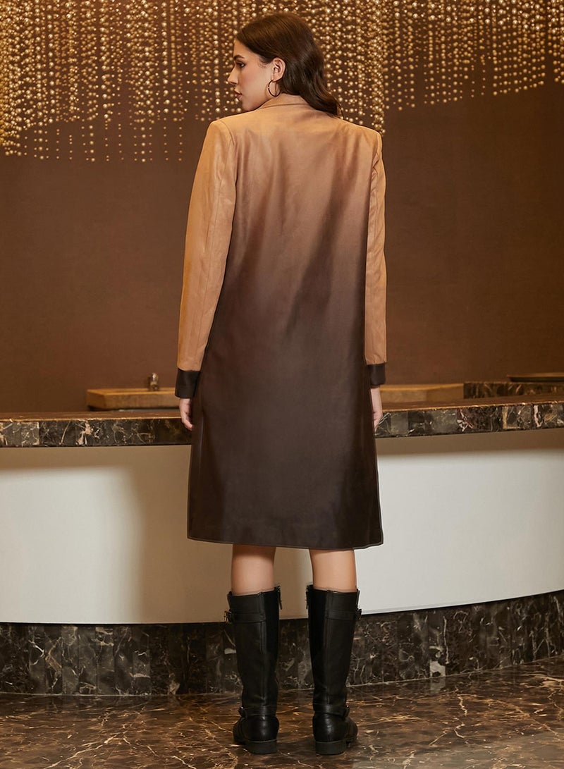 Campus Sutra Women's Tan Brown & Coffee Brown Ombre Long Coat - Image 5