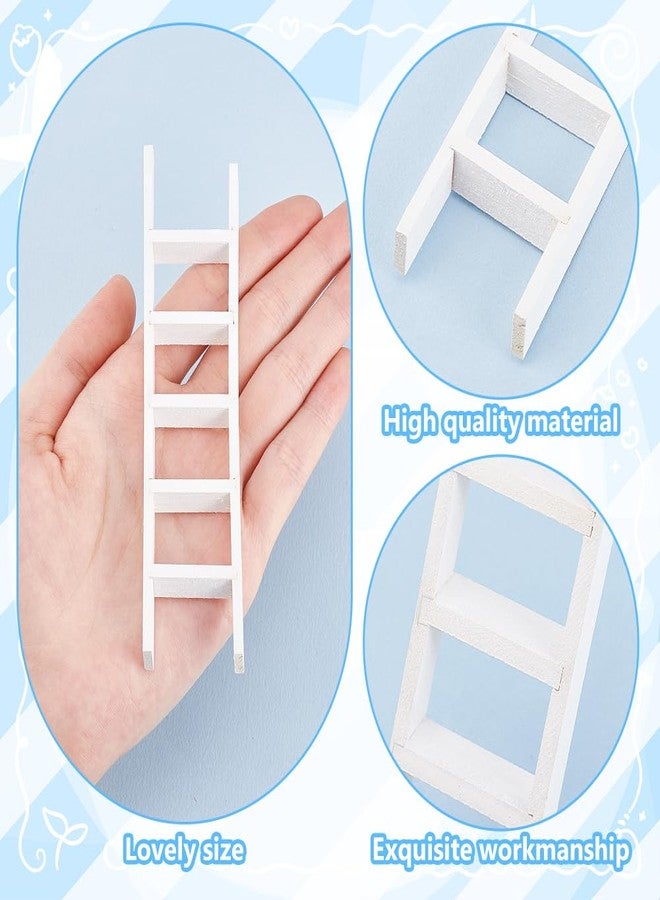 AHANDMAKER 2 pcs Mini Wood Doll House Ladder 5 x 1.2 Inch Miniature Dollhouse Decoration Accessories Mini Doll House Ladder for Landscape, Dollhouse Decor, White - Image 3