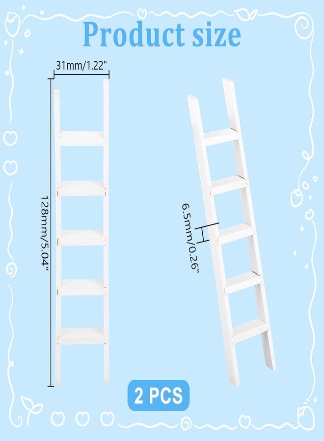 AHANDMAKER 2 pcs Mini Wood Doll House Ladder 5 x 1.2 Inch Miniature Dollhouse Decoration Accessories Mini Doll House Ladder for Landscape, Dollhouse Decor, White - Image 2