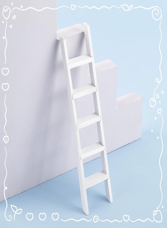 AHANDMAKER 2 pcs Mini Wood Doll House Ladder 5 x 1.2 Inch Miniature Dollhouse Decoration Accessories Mini Doll House Ladder for Landscape, Dollhouse Decor, White - Image 5