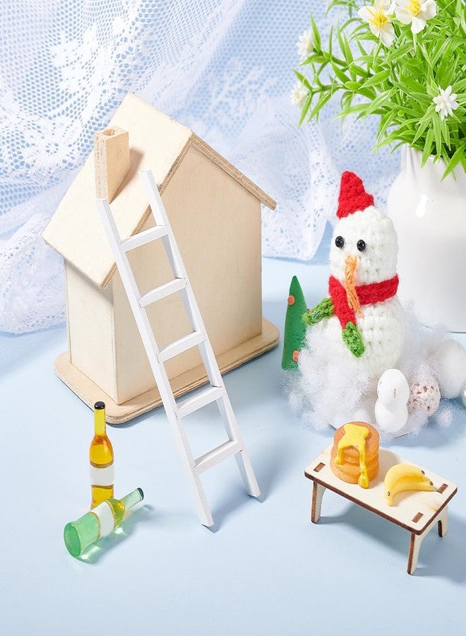 AHANDMAKER 2 pcs Mini Wood Doll House Ladder 5 x 1.2 Inch Miniature Dollhouse Decoration Accessories Mini Doll House Ladder for Landscape, Dollhouse Decor, White - Image 4