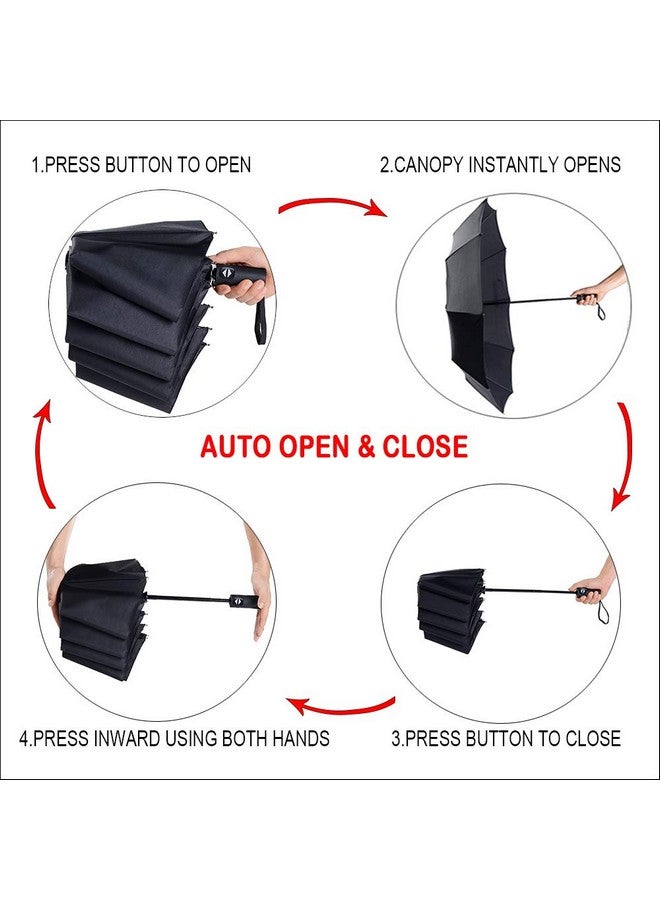 PFFY 2 Packs Travel Umbrella Windproof Auto Open & Close Collapsible Folding Small Compact Backpack Car travel Essentials Purse Umbrellas for Rain Black+Blue - Image 3