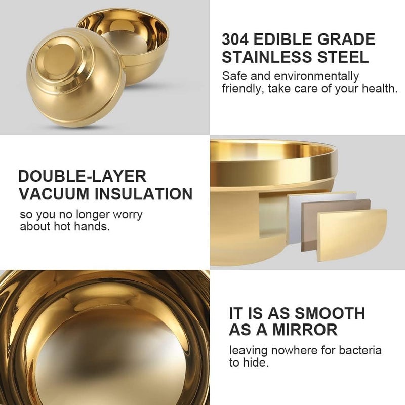 Yopple Elegant Stainless Steel Gold Serving Bowls Set, Multipurpose Nesting Mixing Bowls for Rice, Salad, Pasta, Snacks, Cereal, Dessert, Dishwasher Safe & Durable - Image 5