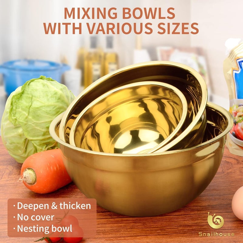 Yopple Elegant Stainless Steel Gold Serving Bowls Set, Multipurpose Nesting Mixing Bowls for Rice, Salad, Pasta, Snacks, Cereal, Dessert, Dishwasher Safe & Durable - Image 4