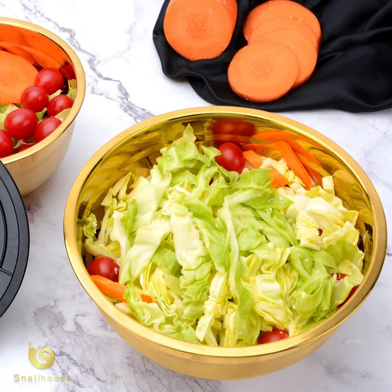 Yopple Elegant Stainless Steel Gold Serving Bowls Set, Multipurpose Nesting Mixing Bowls for Rice, Salad, Pasta, Snacks, Cereal, Dessert, Dishwasher Safe & Durable - Image 3