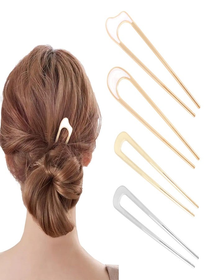 Amariver French Hair Pins 4Pcs Metal Hairpins for Women U Shaped Hair Pins Gold French Hair Pin Hair Fork for Buns Twist Hair Pin for Long Hair - Image 1