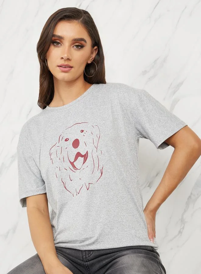 Take Two Oversized Puppy Graphic Print T-Shirt