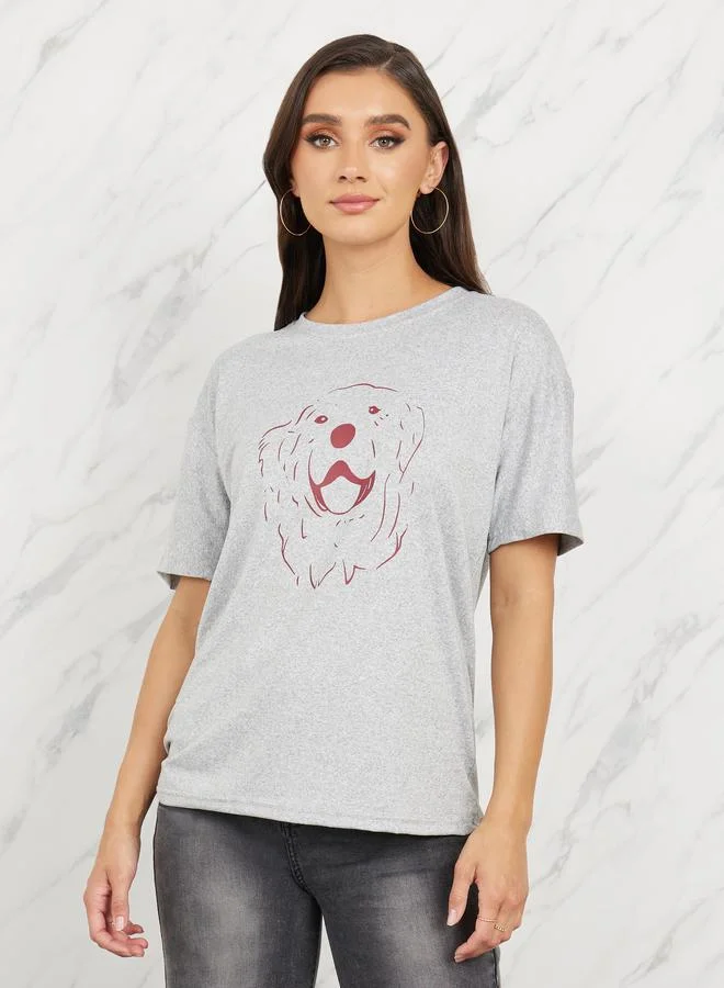 Take Two Oversized Puppy Graphic Print T-Shirt