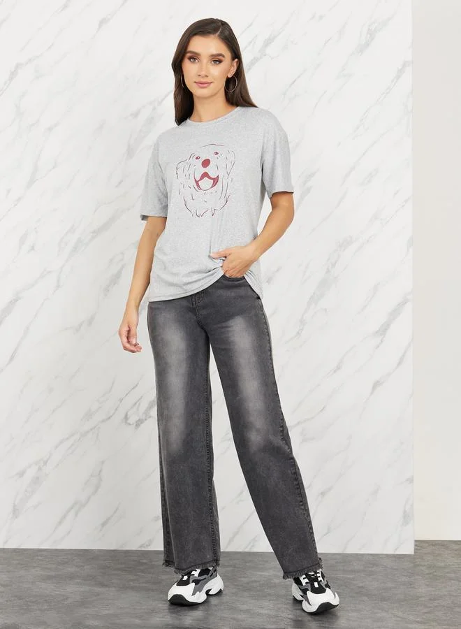Take Two Oversized Puppy Graphic Print T-Shirt